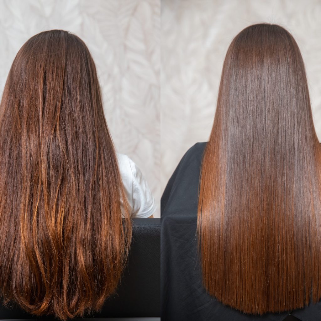 Sick,,Cut,And,Healthy,Hair,Care,Straightening.,Before,And,After